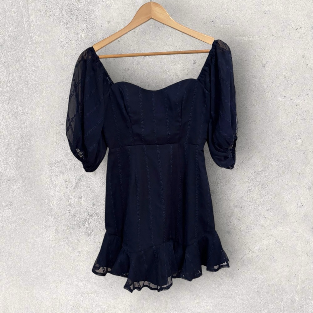 NWT selfie Leslie Ring My Bell Sheer Puff Sleeve Embroidery Detail - Picture 3 of 9